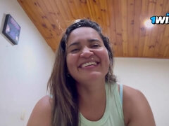 Colombiana Vanessa gives fledgling blowjob, almost caught. 1win, hottest xxx, sloppy woman.