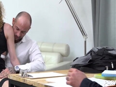 Curly-haired French Nympho Double Penetrated In The Office 13 Min With Emily Angel And Angel Emily