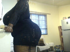 Africain, Noire, Rondelette, Fait maison, Cuisine, Lingerie, Seins naturels, Solo