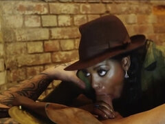 Ebony archaeologist nailed in basement by inked bruiser