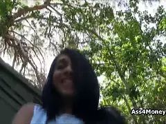 Juicy big tit teen Mia fucks outdoors for money