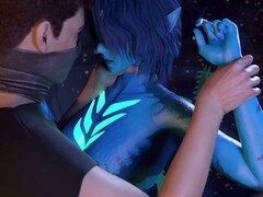 Cyberpunk alien babe with massive boobs gets hardcore anal creampie in outer space