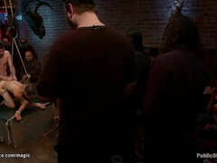 Dark-Haired raunchy pounded in public pub (James Deen, Goddess Donna)