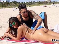 flawless bikini Latina heads from beach to beef whistle