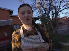 Asiatisch, Blasen, Spermaladung, Frau, Flashen, Pov, Realität, Titten