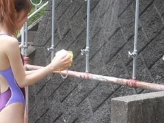Japanese girl showering in competition swimsuit SOFT