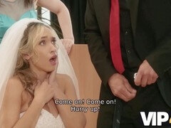 Bride in white stockings indulges in steamy sex