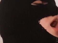 Sloppy Blowjob in Mask - Lots of Cum on Face