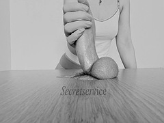 Sexy chick with big boobs jerks off cock