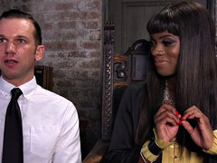 Ebony dominatrix whips and pegs sub