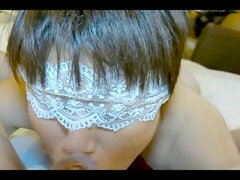 Mayu No91 Shaved, Cosplay, Deepthroat, Collar, Blindfold, Anal Beads in 2 Holes, Squirting, Creampie, Cleaning Blowjob