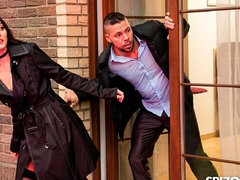 오랄섹스, 흑갈색 머리, 키스, 대단히, 자연의 가슴, 보지, 스타킹, 청소년