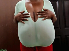 Big-titted ebony Chanel Lacroix strips and teases in quiet evening at home