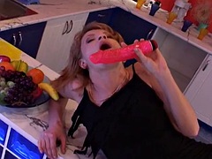 Superb French babes sharing big dildo