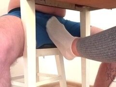 Sockjob & Ruined Orgasm Under Table
