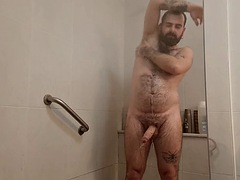 デカチン, ゲイ, 毛深い, 手コキする, オナニー, シャワー, スペイン人, タトゥー