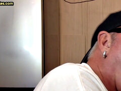 Gloryhole lover giving brain and tickles with moustache