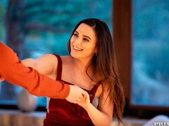 침실, 큰 음경, 오랄섹스, 흑갈색 머리, 도기스타일, 대단히, 자연의 가슴, 보지