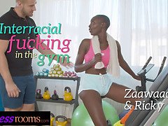 Big ass ebony babe Zaawaadi interracial orgasm in the gym