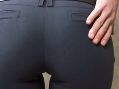 Perfect Ass Babe In Tight Work Trousers Teases Visible Panty Line