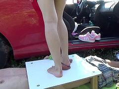 Barefoot cruel trample kicking of knob and nut sack torture - part 2