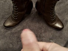 Here I fuck and squirt horny all over my wifes very exclusive brown leather lace-up high boots.