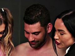 CFNM sluts love to share a nice cock while sucking it hard
