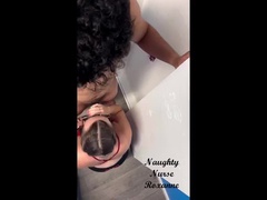 Naughty Nurse Roxanne Fluffing Gloryhole Blowjob BTS - Amateur Homemade MILF