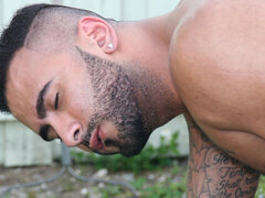 Men share backyard anal fantasy while mowing the grass