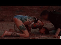 DOMTHENATION - Flogged lady sobs while flogged and gobbles culo