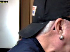 Gloryhole DILF sucks cock in closeup homemade sex