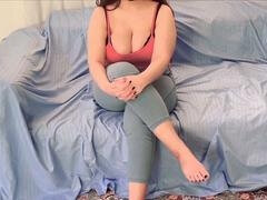 Stepmom Dafi Irani shows off her nylon socks and gets a cum shower on her feet
