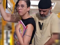 Slutty Student Gets Cumshot In Public On The Bus