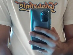 Jerking off and cumming through my white t-shirt