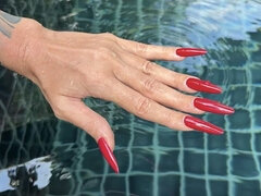 Long Red Nails and Long Fingers in Swimming Pool