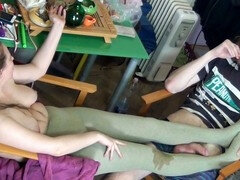 Amatéři, Velké péro, Pár, Nohy, Orgasmus, Punčocháče, Spandex, Punčochy
