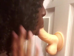 Blowjob Practice Sucking Mounted Dildo