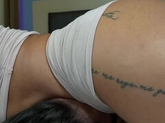 Breath Play - Tattooed Brunette Plays with Her Newest Slave