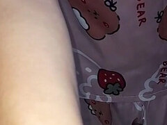 Masturbating Wearing Girl Satin Pajamas with Short Pants