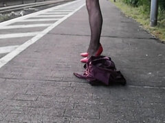 Amador amadora, Jato de porra, Alemãoã, Lingerie, Masturbação, Ao ar livre cartaz de rua outdoor, Solo chão, Tetas