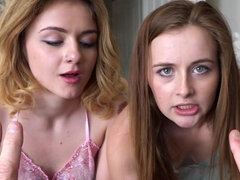 Two frantic teens sharing one meaty cock