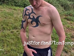 Ginger wanking in public outdoor