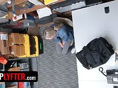 Shoplyfter - thin blonde beauty Emma Hix gives her pussy to security officer to get out of distress