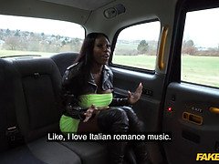 Ebony Mystique gets her big black tits and ass out for a backseat fuck