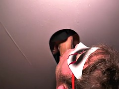 Chrystal Medeiros prepares his big cock, first the glory hole and then gets fucked