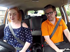 FAKEHUB - Chubby redhead fucked in public in the car by driving instructor