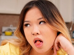 Shy and hot Asian cutie Lulu Chu has to give a nice deepthroat