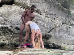 Tiny White Slut Bounces on Huge BBC Outdoor Blowjob