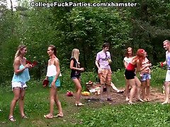 Filthy college sluts turn an outdoor party into wild fuck