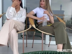 Passionate roommates indulge in lesbian pleasure while the neighbors enjoy the show